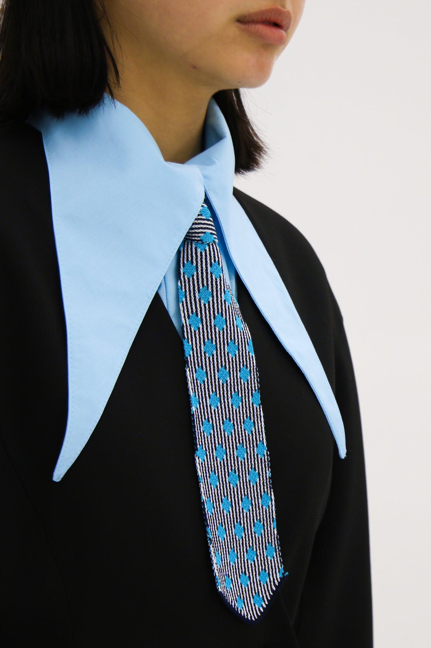 Striped polka dot knitted neck-tie