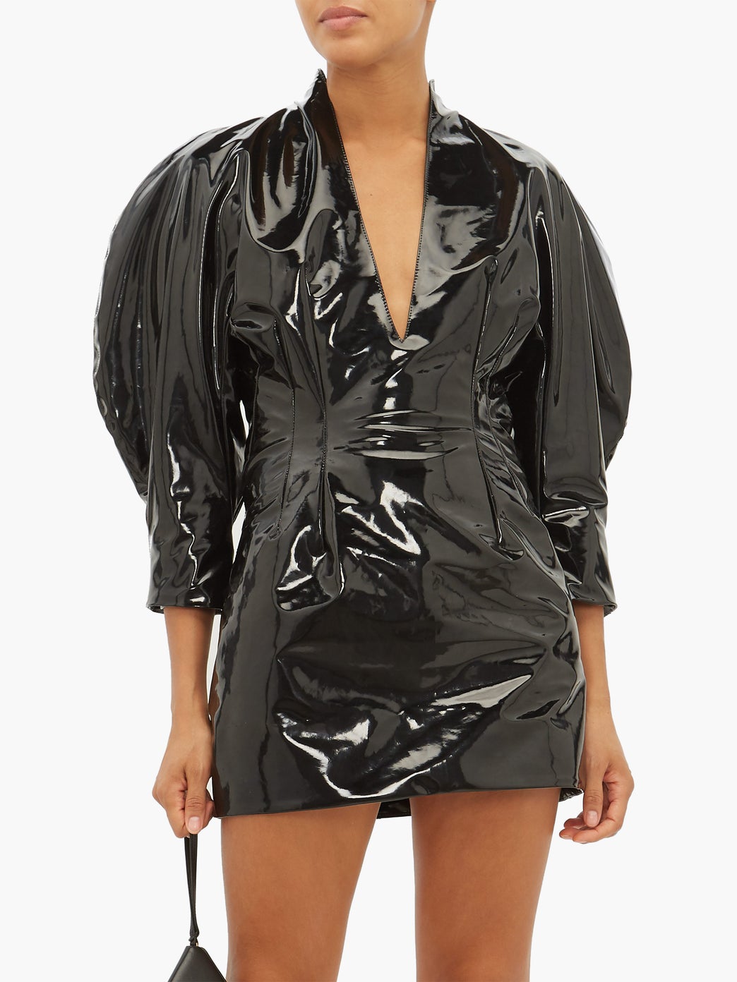 PVC o-sleeve mini dress