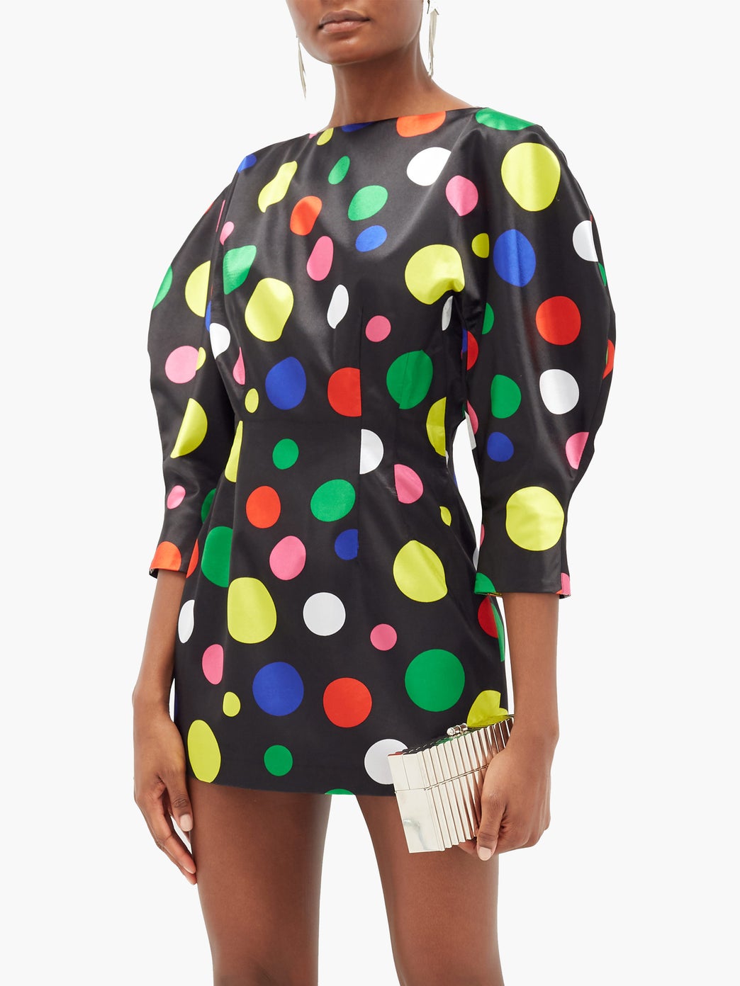 Polka dot o-sleeve mini dress