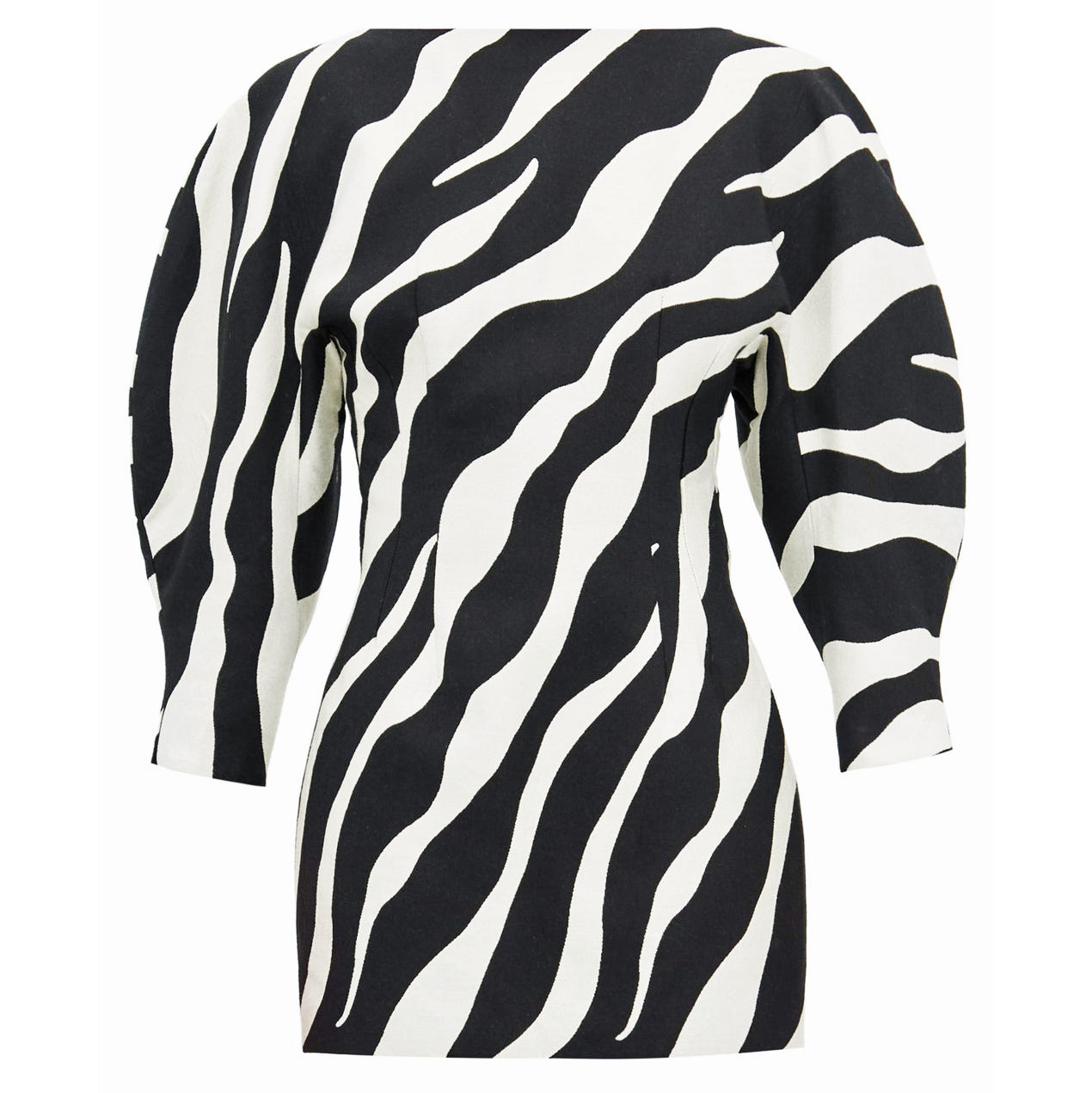 Zebra jacquard o-sleeve mini dress