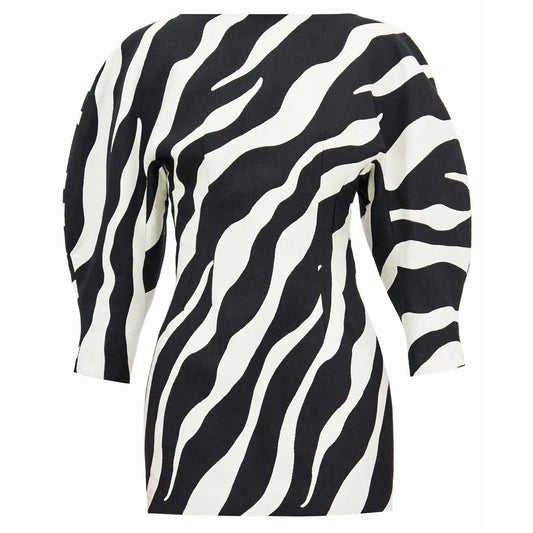 Zebra jacquard o-sleeve mini dress