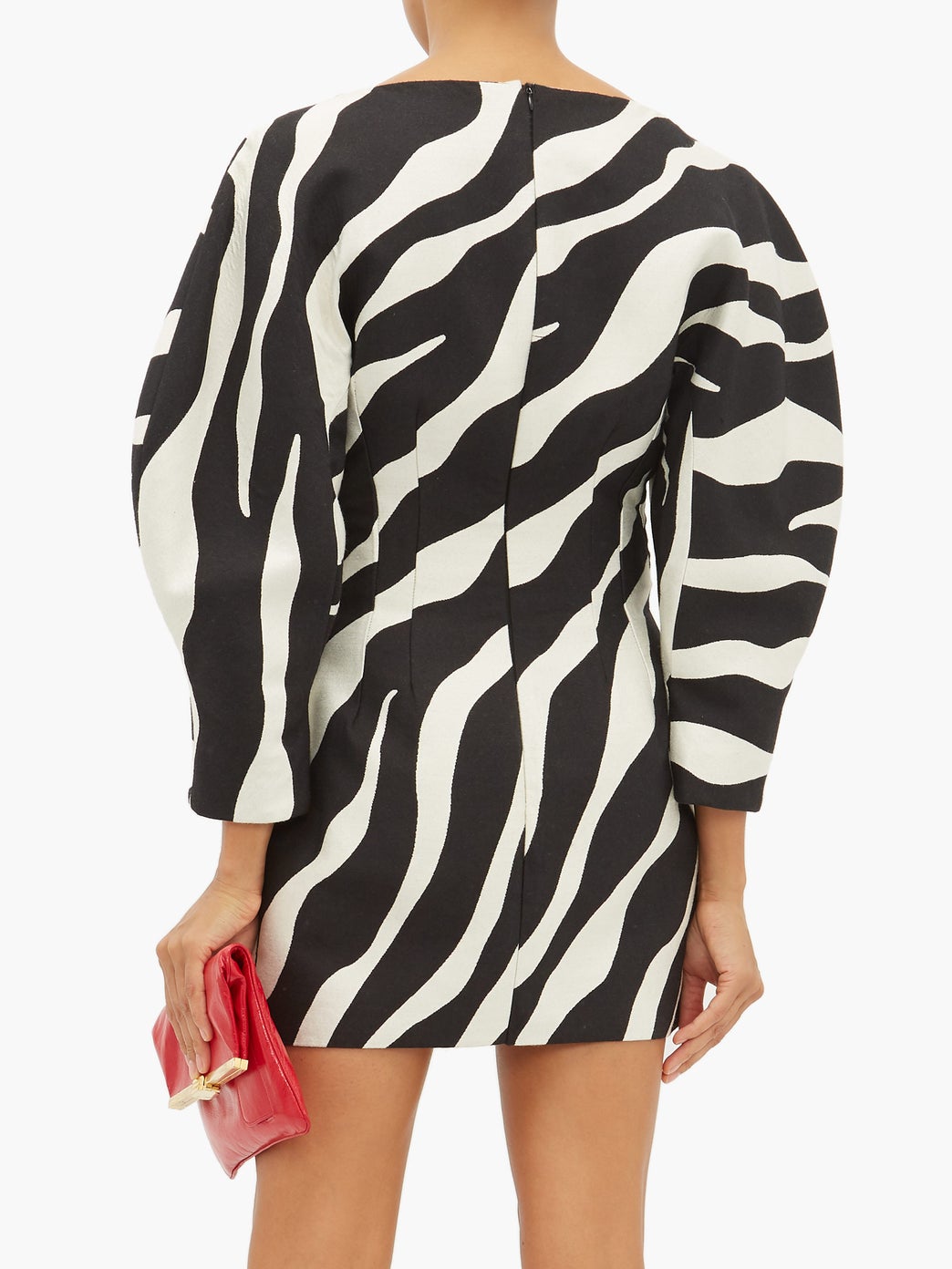 Zebra jacquard o-sleeve mini dress