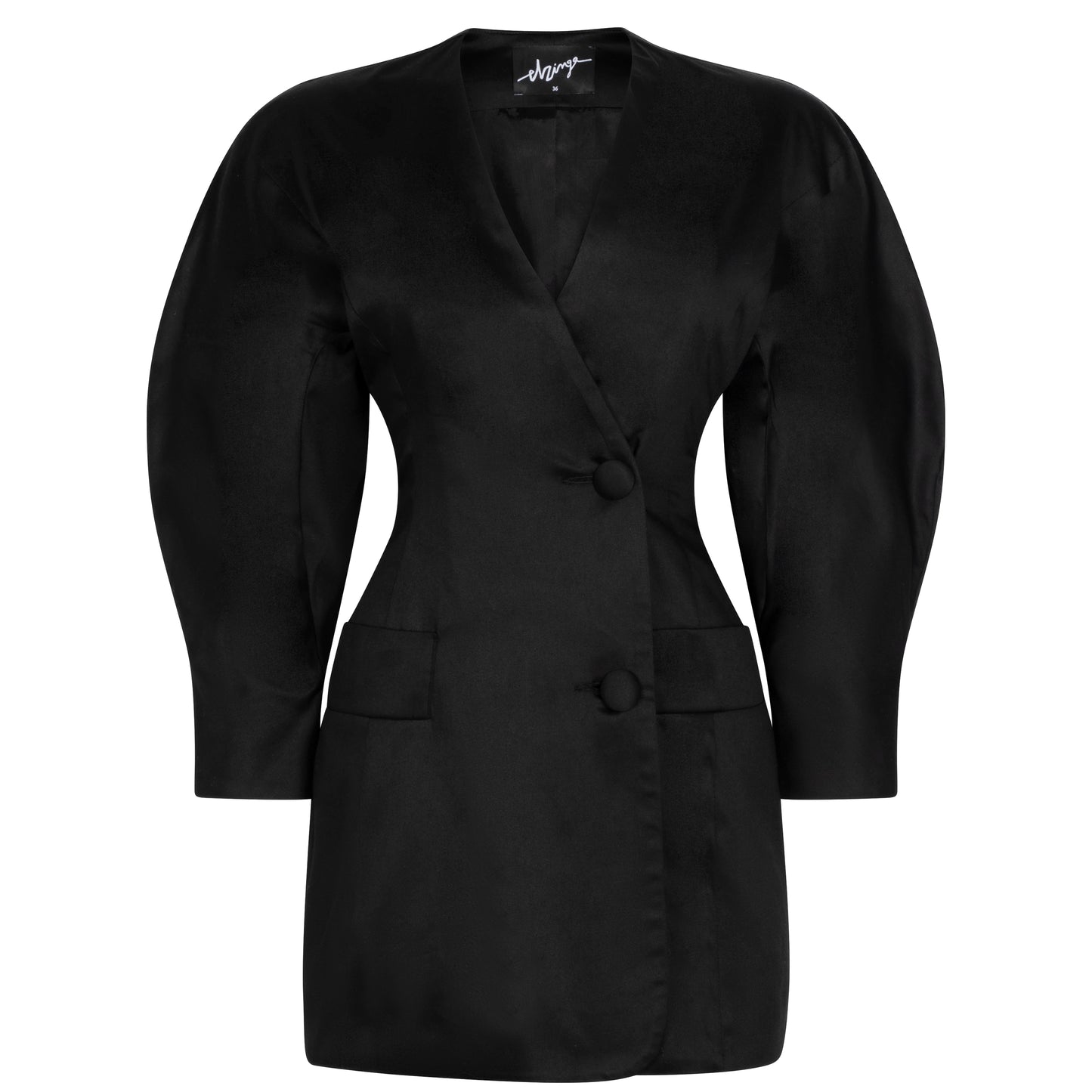 O-sleeve cotton satin mini blazer dress