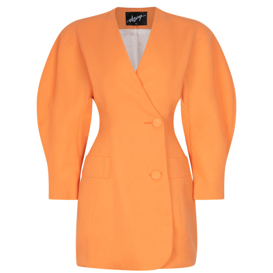 O-sleeve wool crepe mini blazer dress