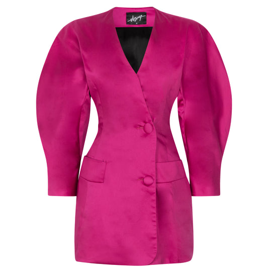 O-sleeve cotton satin mini blazer dress