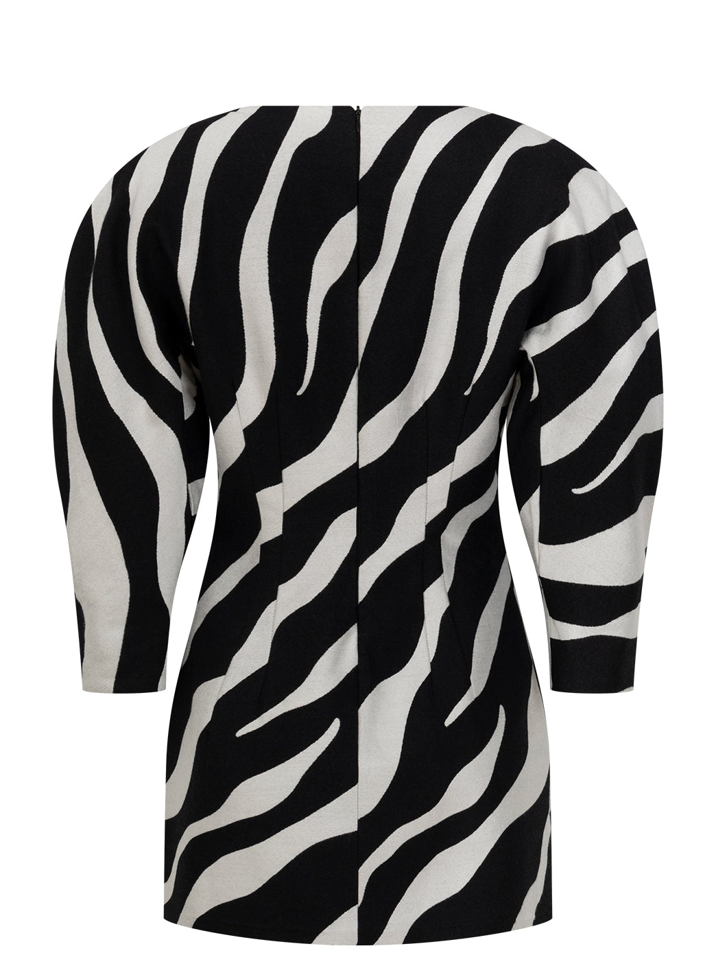 Zebra jacquard o-sleeve mini dress