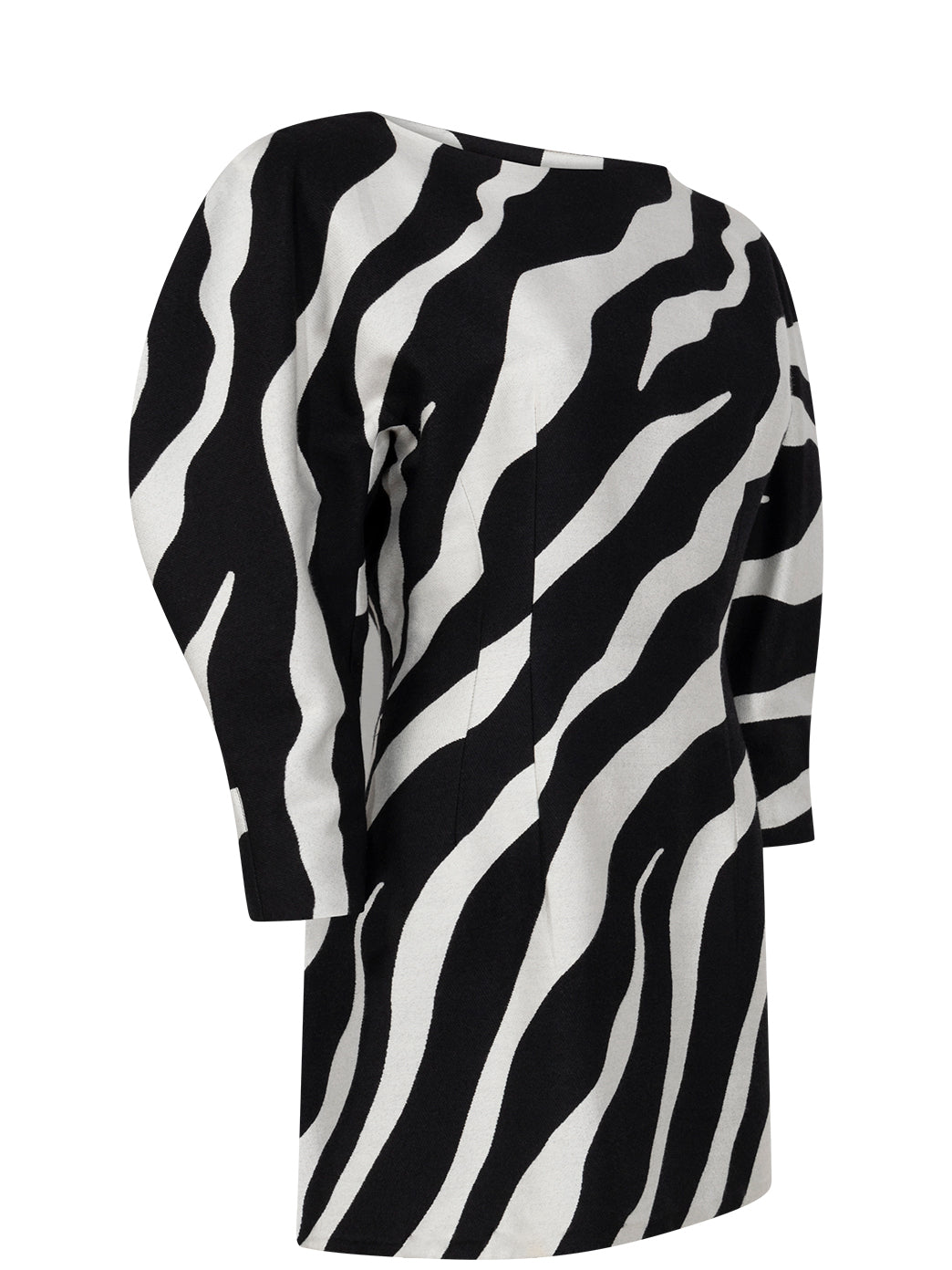Zebra jacquard o-sleeve mini dress
