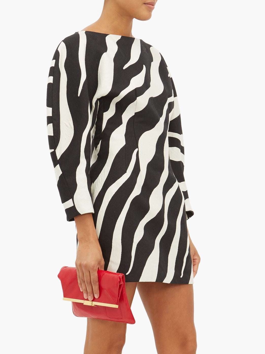 Zebra jacquard o-sleeve mini dress