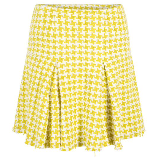 Houndstooth-bouclé pleated mini skirt