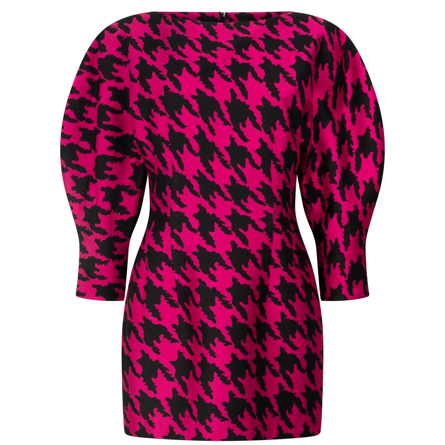 Houndstooth jacquard o-sleeve mini dress