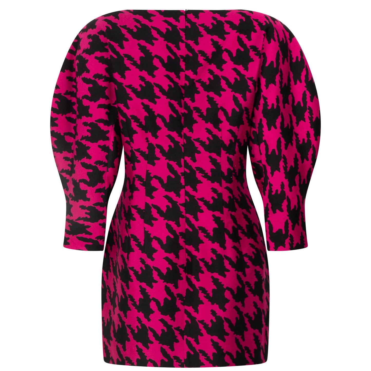 Houndstooth jacquard o-sleeve mini dress