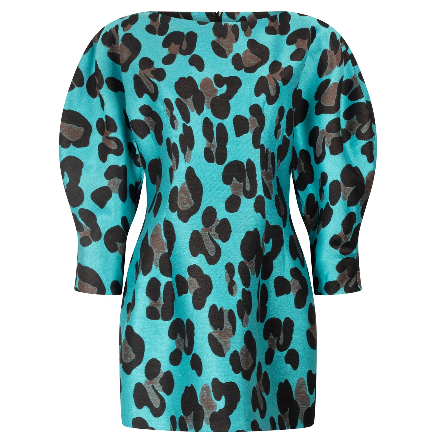 Leopard jacquard o-sleeve mini dress