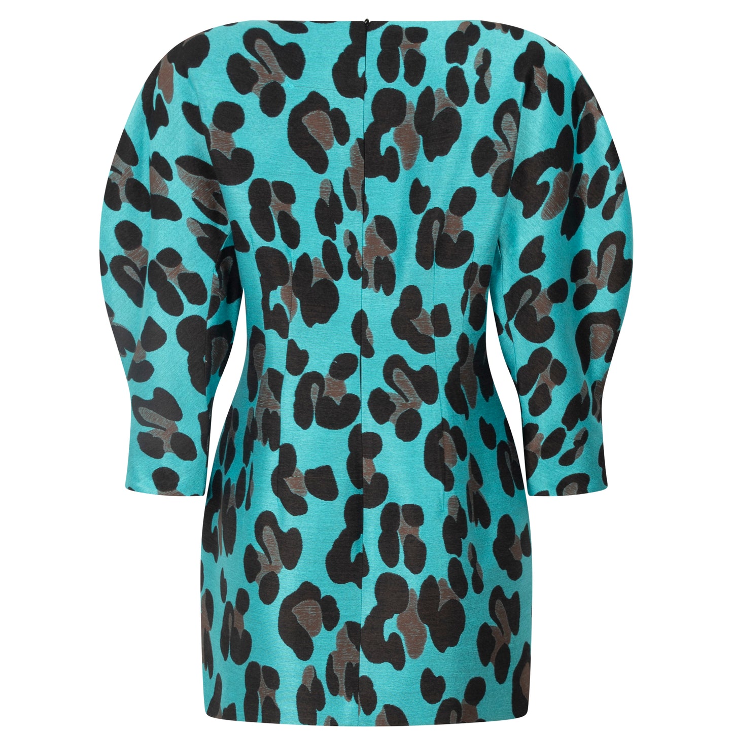 Leopard jacquard o-sleeve mini dress