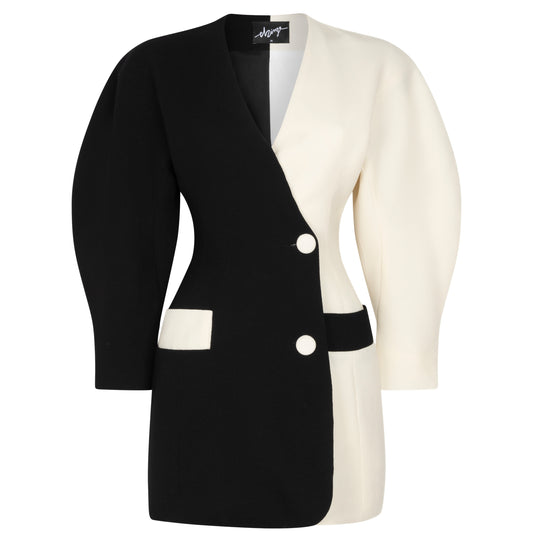 O-sleeve wool crepe mini blazer dress